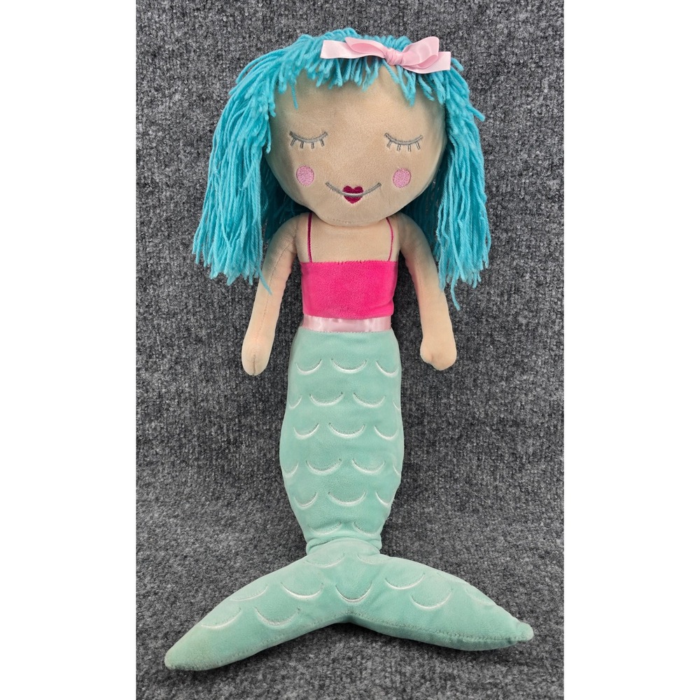 Your Zone Mermaid Plush 22" Green Pink Blue Yarn Hair Embroidered Soft Toy